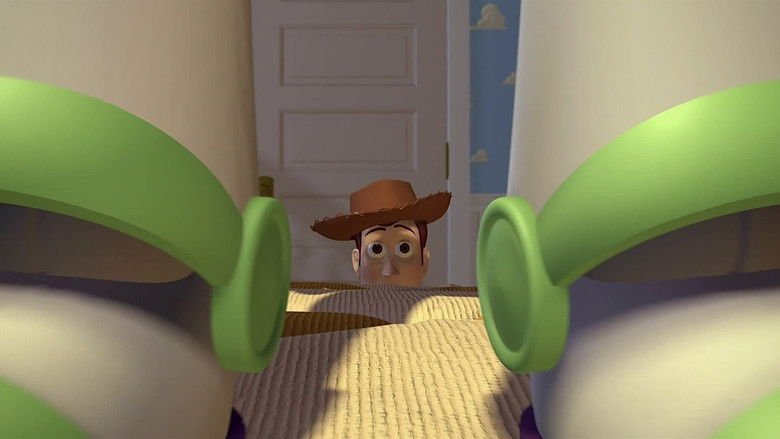 Cena da animação Toy Story, com Woody e Buzz Lightyear